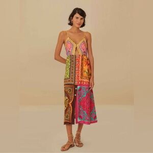Multicolor Mixed Scarves Lenzing™ Ecovero™ Viscose Midi Dress size medium